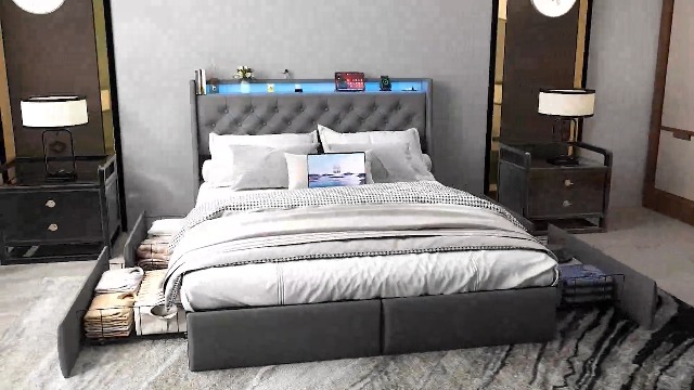 Amazon.com: SADENICEL King Size Bed Frame with Storage